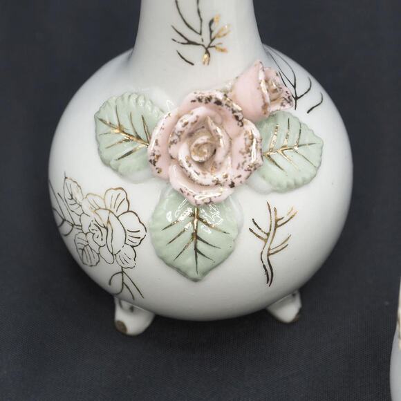 Thames White Porcelain with Pink Flowers 3 piece Set Vanity Top Trinkets - Picture 3 of 7